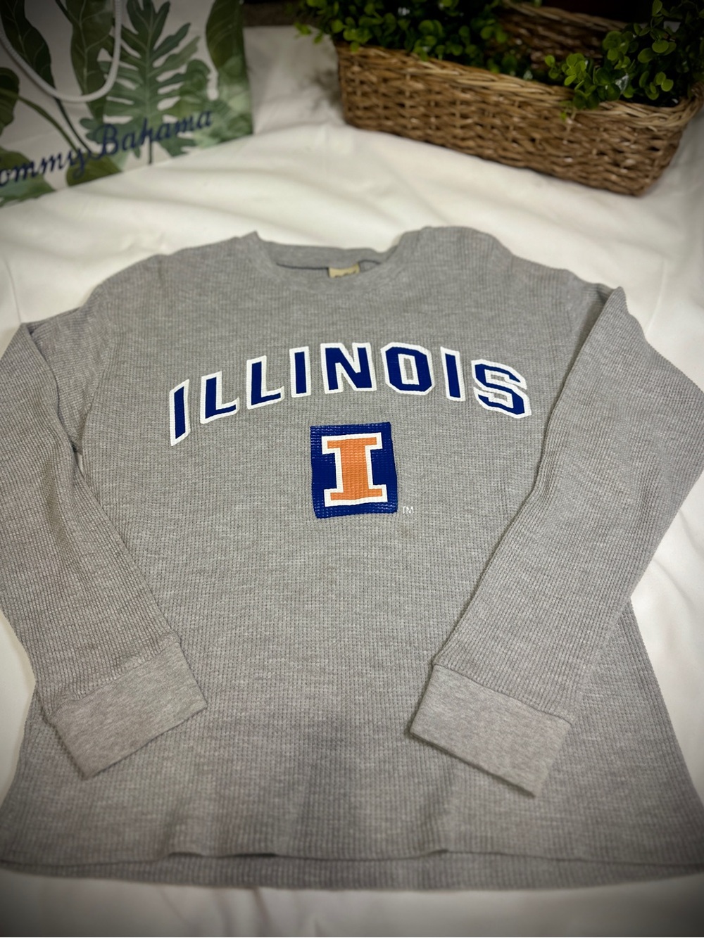 Grey Illinois Waffle-Knit Crewneck Sweatshirt